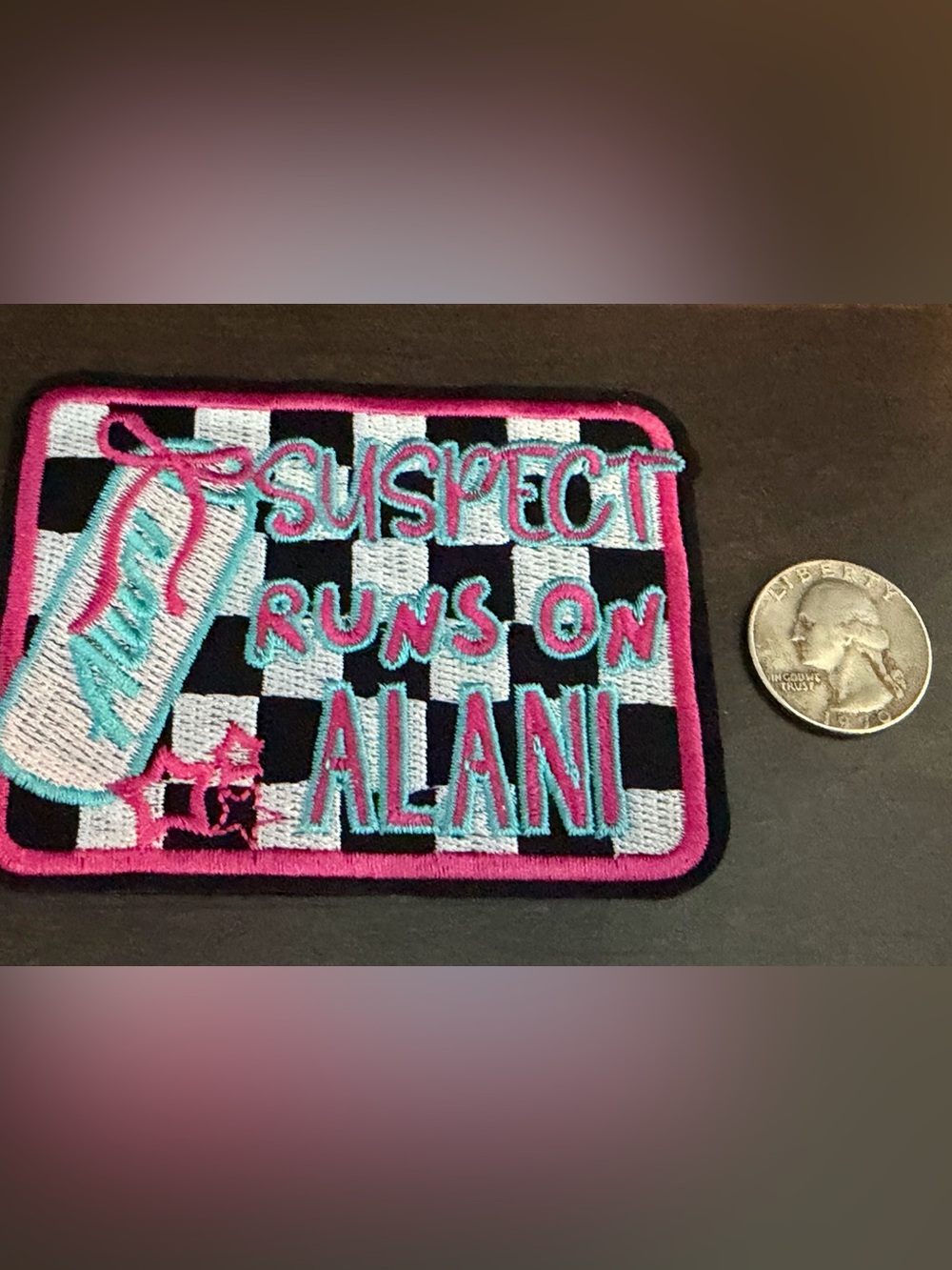 ‘Suspect runs on Alamo’ Patch - Pink & Teal